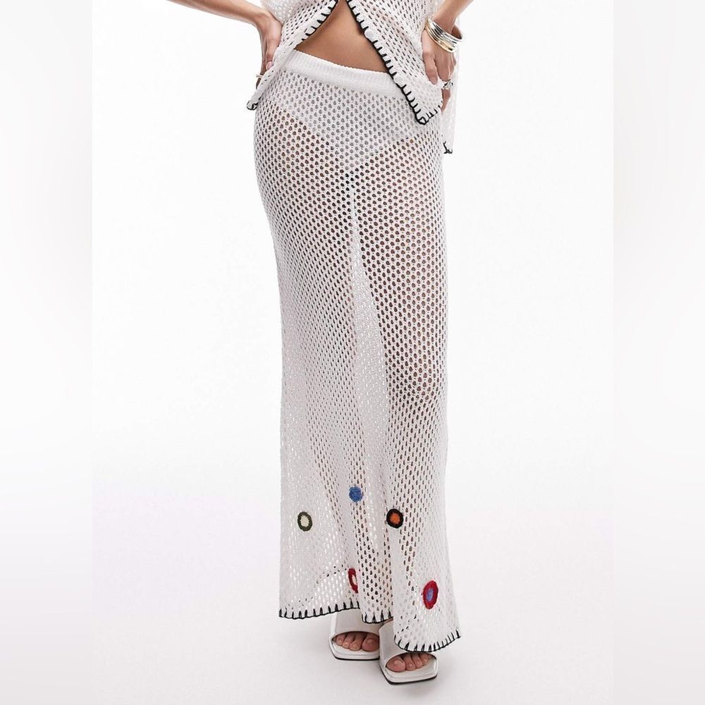 Topshop Flower Knit Crochet Maxi Skirt